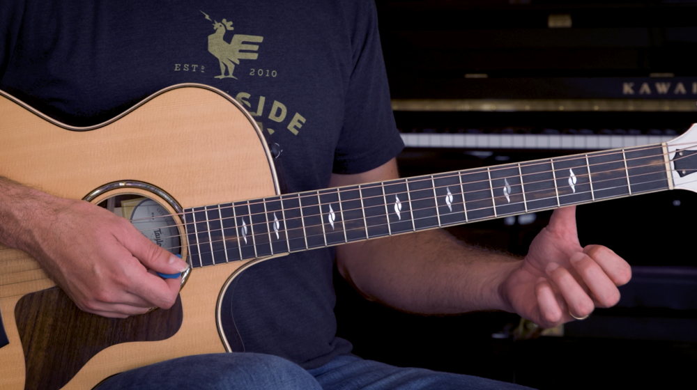 proper thumb placement on the guitar is in the middle of the neck